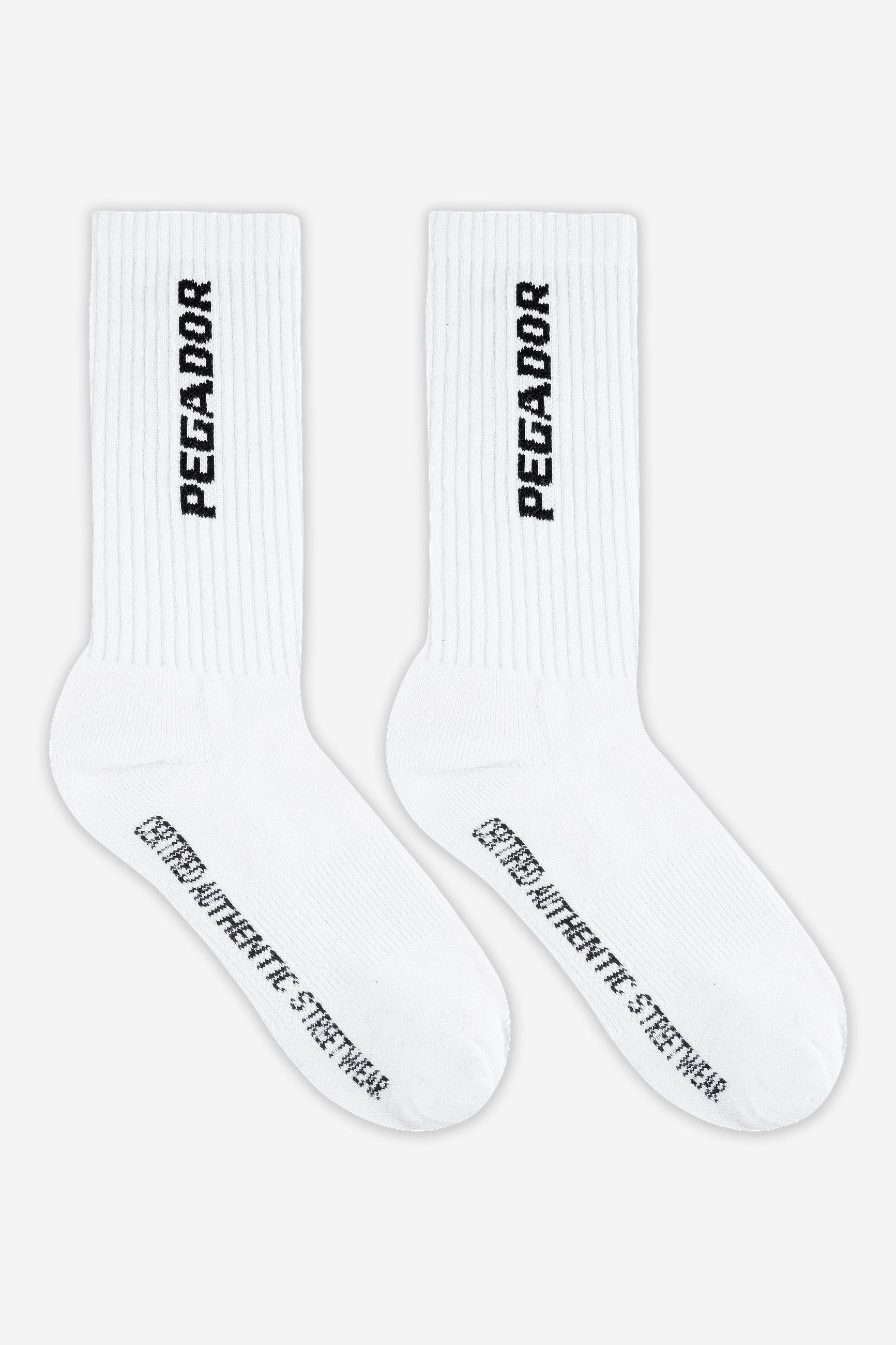 Pegador Certified Cross Logo Socks White Black Hauptansicht aus der Never Too Late Kollektion für Herren