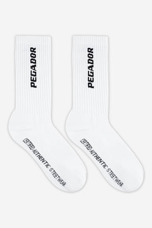 Pegador Certified Cross Logo Socks White Black Hauptansicht aus der Never Too Late Kollektion für Herren