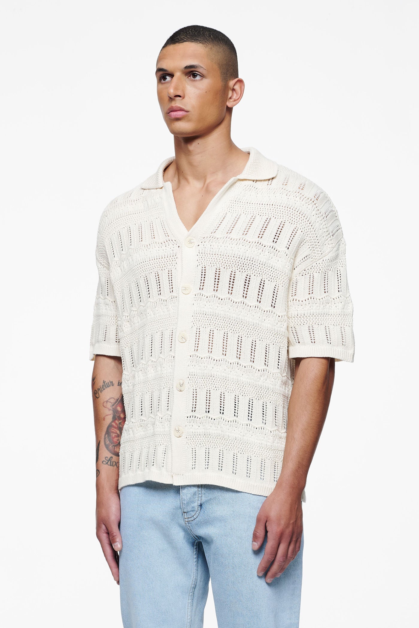 Pegador Degraves Crochet Shirt Unbleached Seitenansicht aus der Finer Things Kollektion für Herren