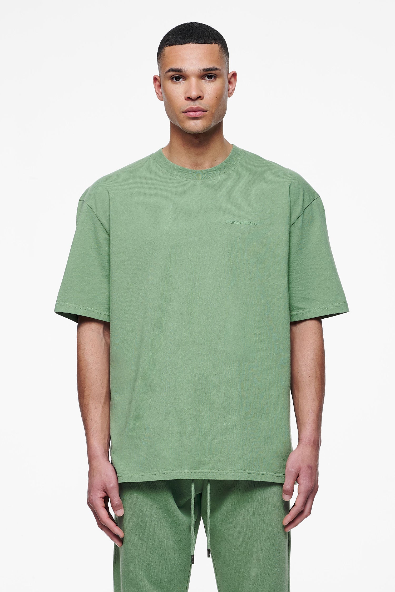 Pegador Logo Oversized Tee Vintage Washed Cypress Green Gum Hauptansicht aus der Finer Things Kollektion für Herren