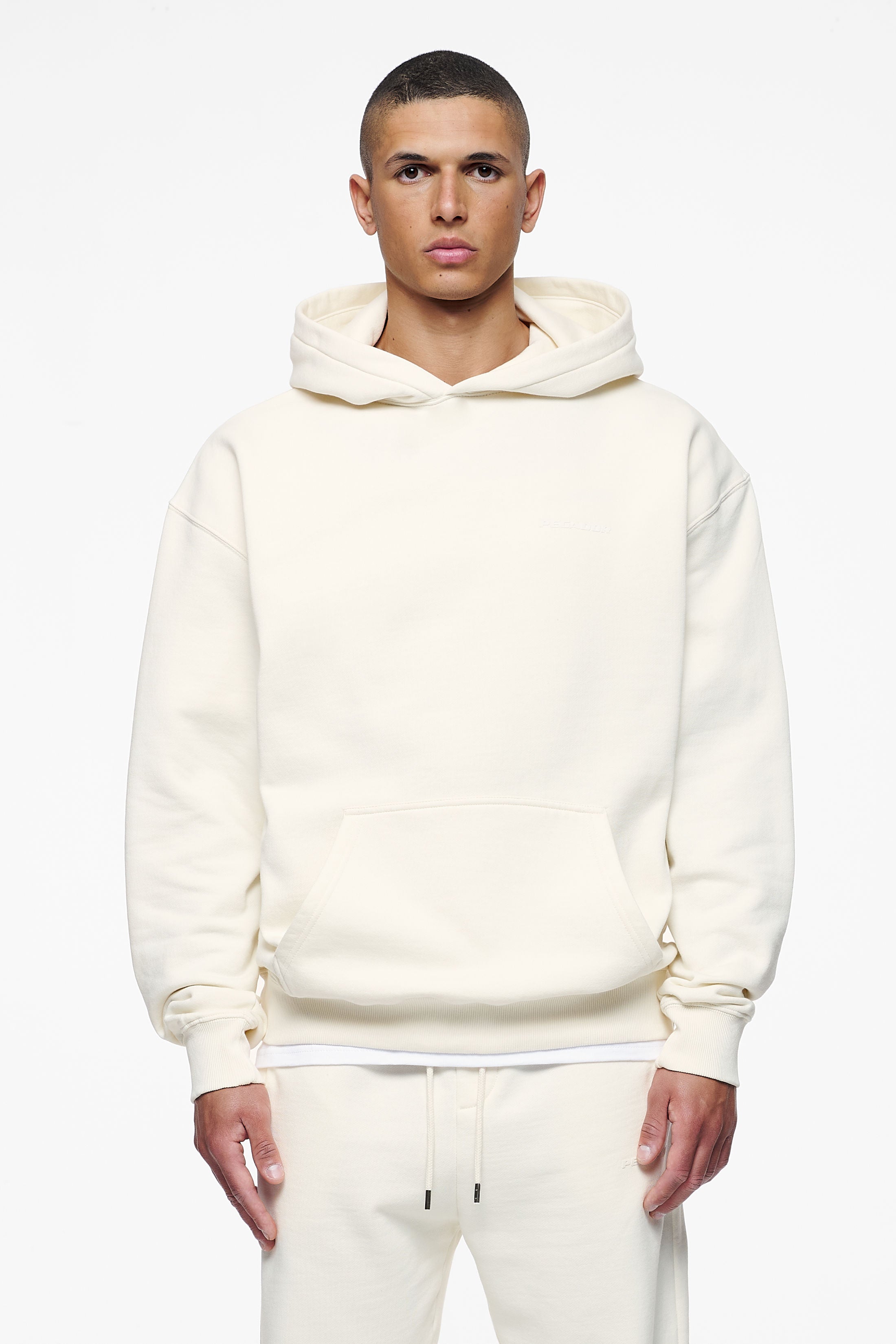 Pegador Logo Oversized Hoodie Vintage Washed Unbleached Gum Hauptansicht aus der Finer Things Kollektion für Herren