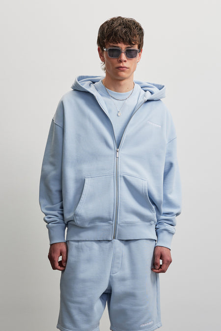 Logo Oversized Sweat Jacket Washed Ocean Blue