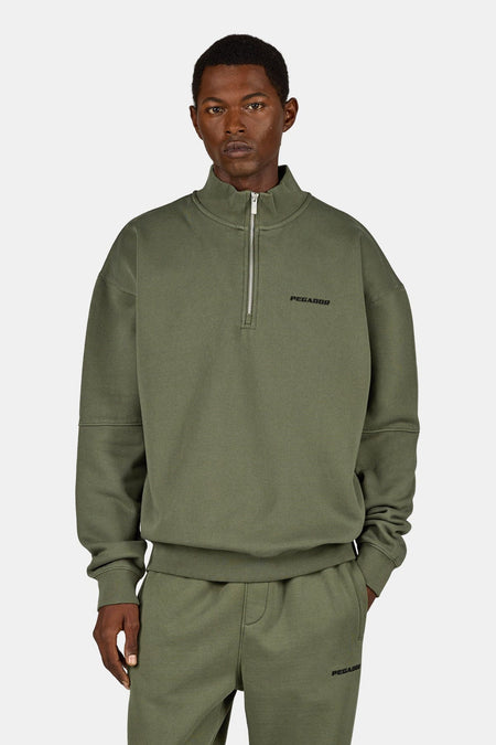 Logo Oversized Half Zip Sweater Washed Faded Olive