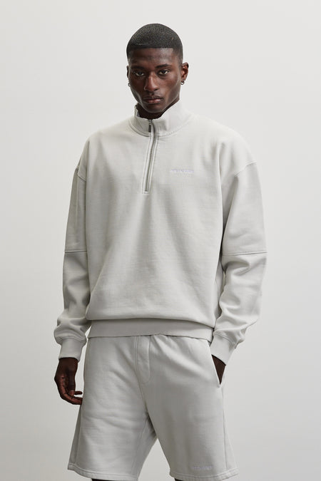 Logo Oversized Half Zip Sweater Washed Fog Grey
