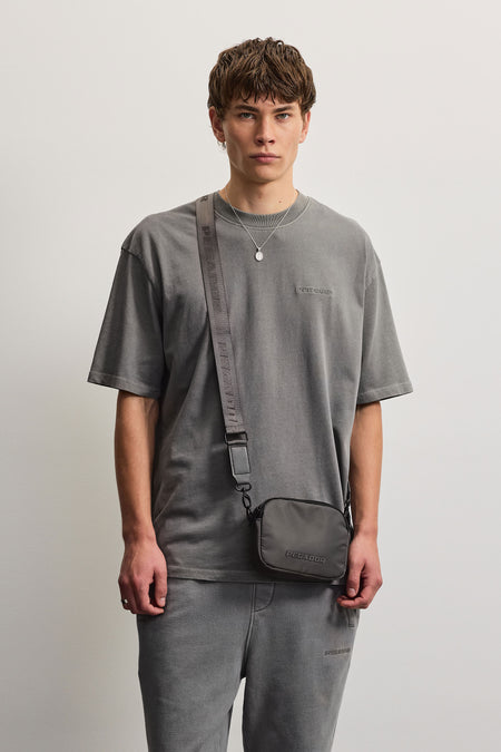 Amatu Logo Nylon Cross Body Bag Grey