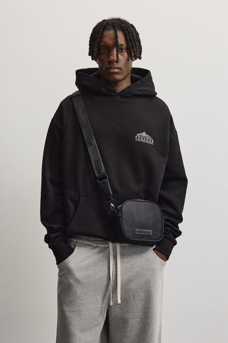 Rubber Logo Patch Nylon Shoulder Strap Bag Black