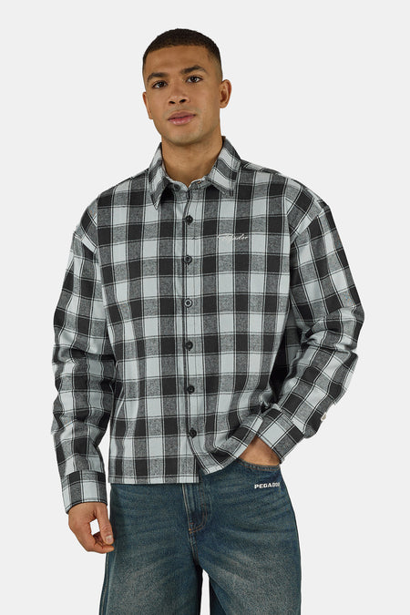 Bevill Flannel Shirt Washed Checked Black Fog Grey