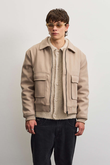 Aiken Wooloptic Bomber Jacket Sand