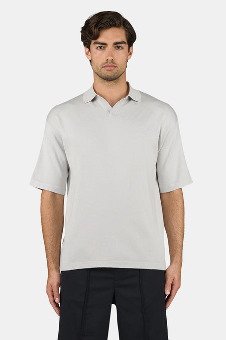 Casan Fine Knit Polo Shirt Pure Grey