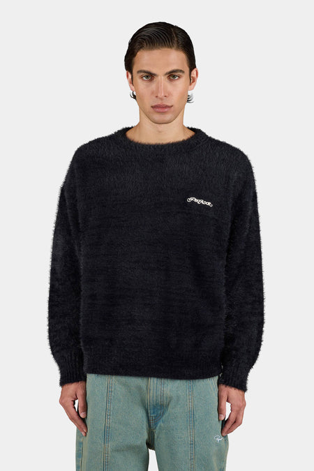 Vernen Furry Knit Sweater Black