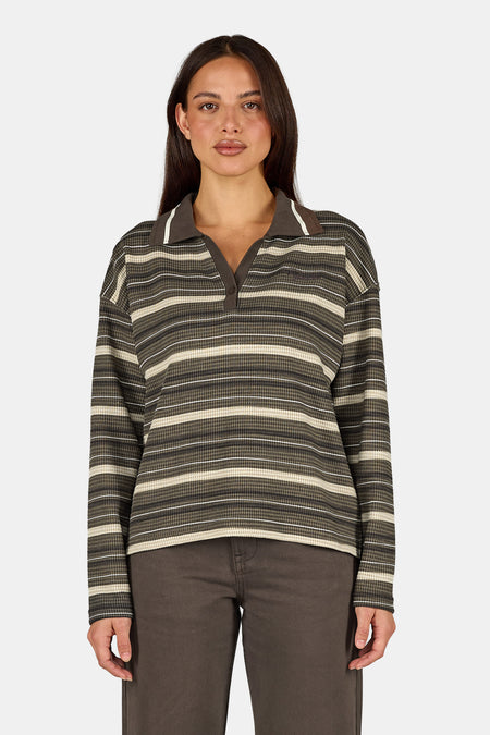 Sofia Waffle Polo Longsleeve Walnut Brown