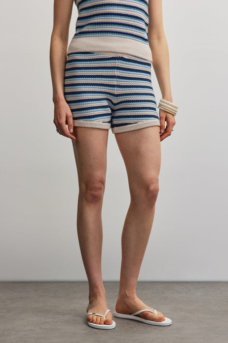 Parma Knit Shorts Striped Ocean Blue