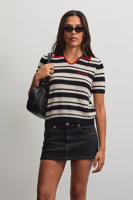 Podgorica Knit Polo Striped Cream Black