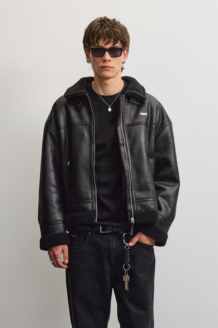 Rimini Oversized Aviator Jacket Black