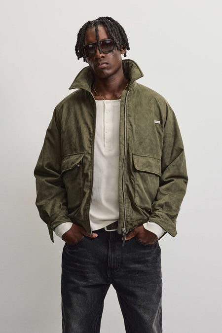 Nesso Suede Bomber Jacket Mud Olive
