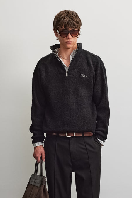 Gilmonde Structured Knit Halfzip Sweater Black