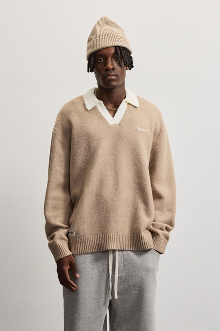 Tiglieto Oversized Knit Longsleeve Polo Beige