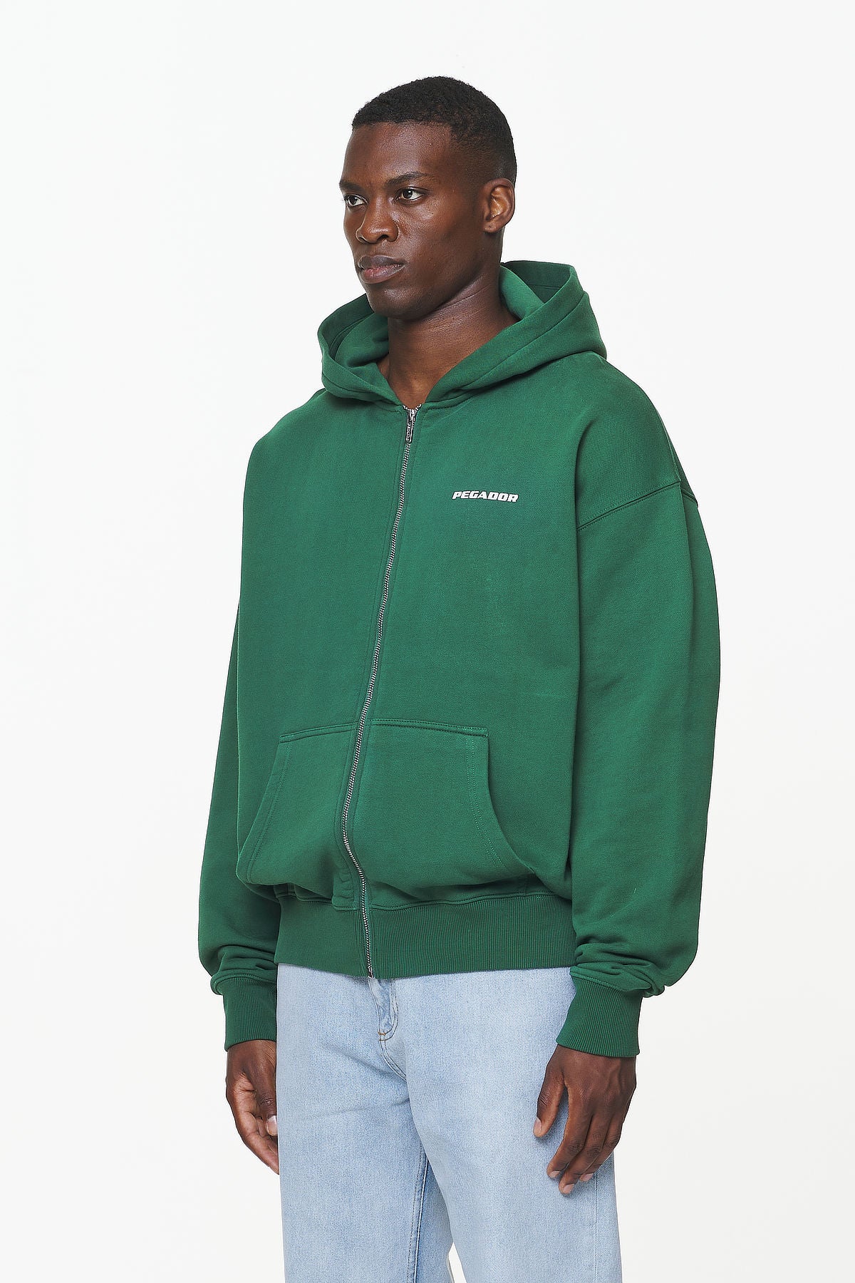 Pegador Colne Logo Oversized Sweat Jacket Vintage Washed British Green Gum Gegenansicht aus der Built to Last Kollektion für Herren