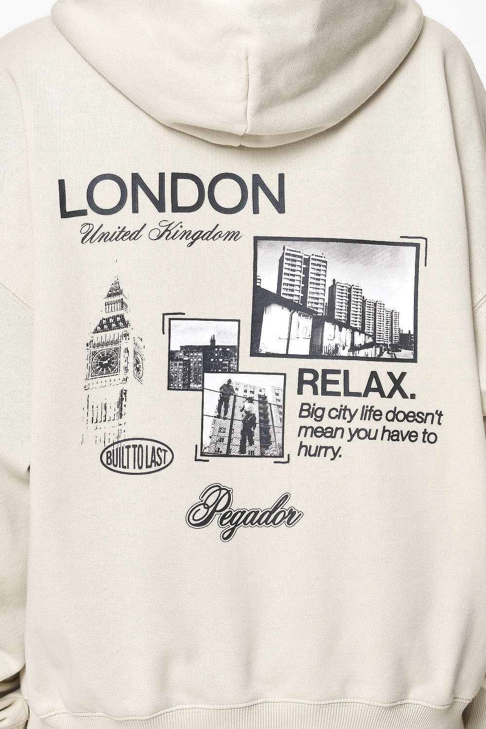 Pegador Harley Oversized Hoodie Vintage Washed Bone White Detailshot aus der Built to Last Kollektion für DaHerren