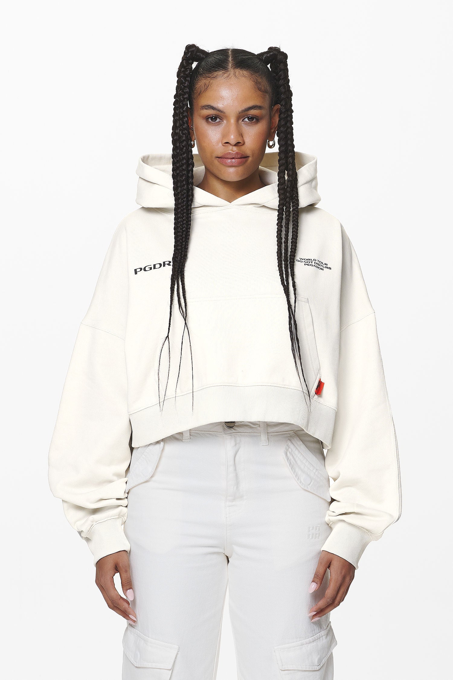 Pegador Vrena Oversized Cropped Hoodie Washed Salty Cream Gegenansicht aus der Do not Disturb Kollektion für DaHerren