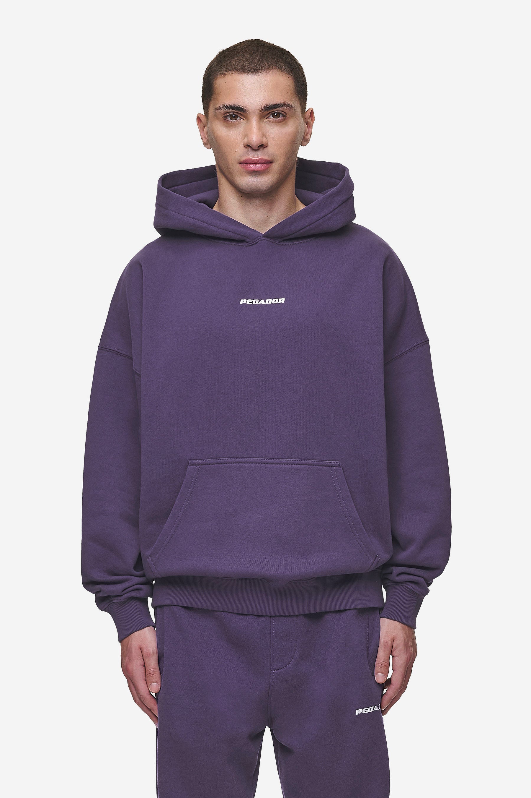 Pegador Logo Boxy Hoodie Washed Deep Purple Hauptansicht aus der Most Alive Kollektion für Herren