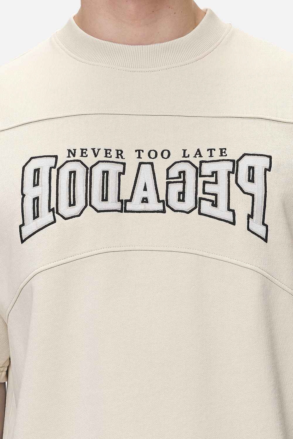 Pegador Beech Terry Boxy Tee Washed Desert Sand Detailshot aus der Never Too Late Kollektion für Herren