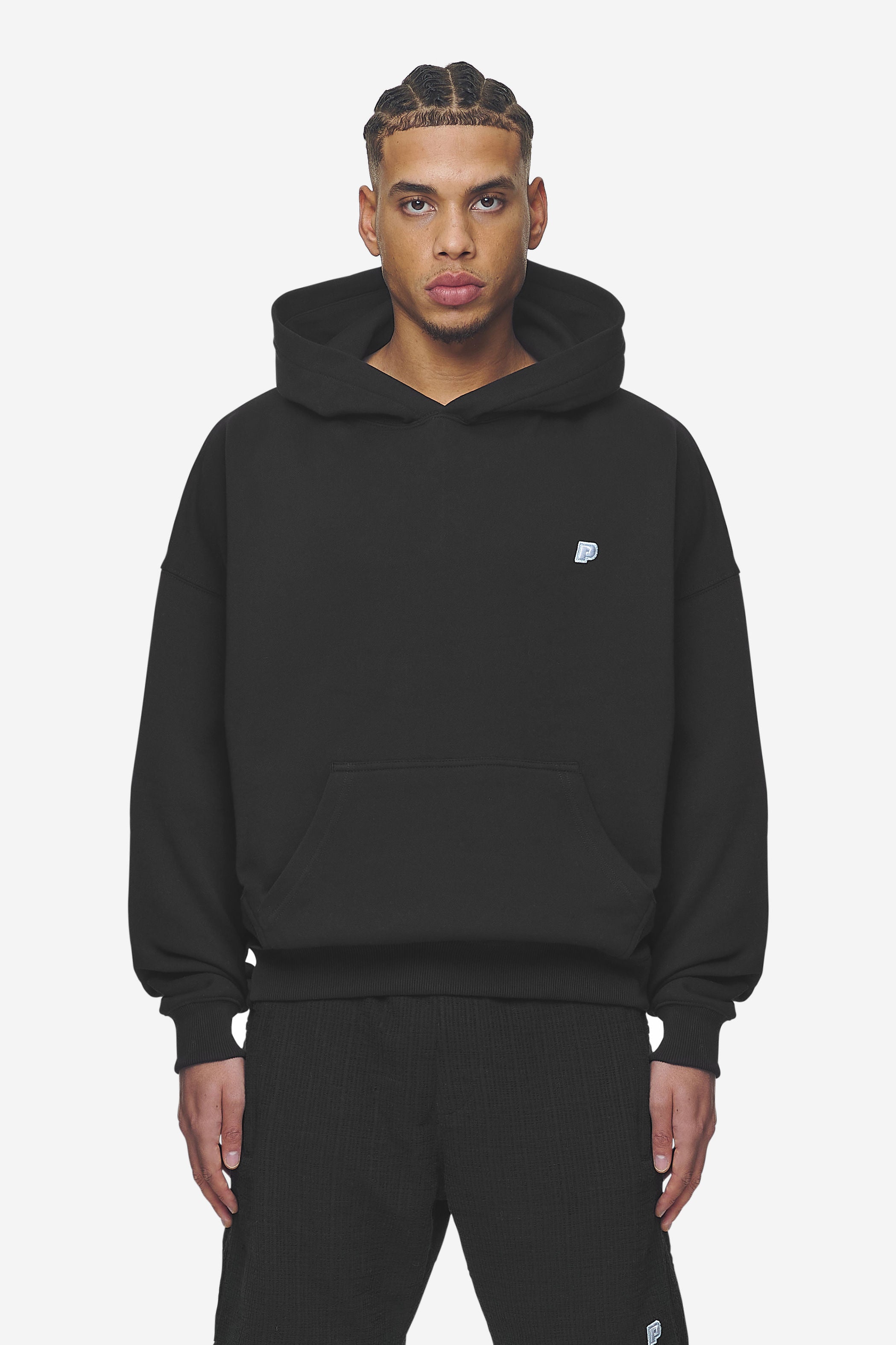 Pegador Leono Boxy Hoodie Washed Black Baby Blue Hauptansicht aus der Next Wave Kollektion für Herren