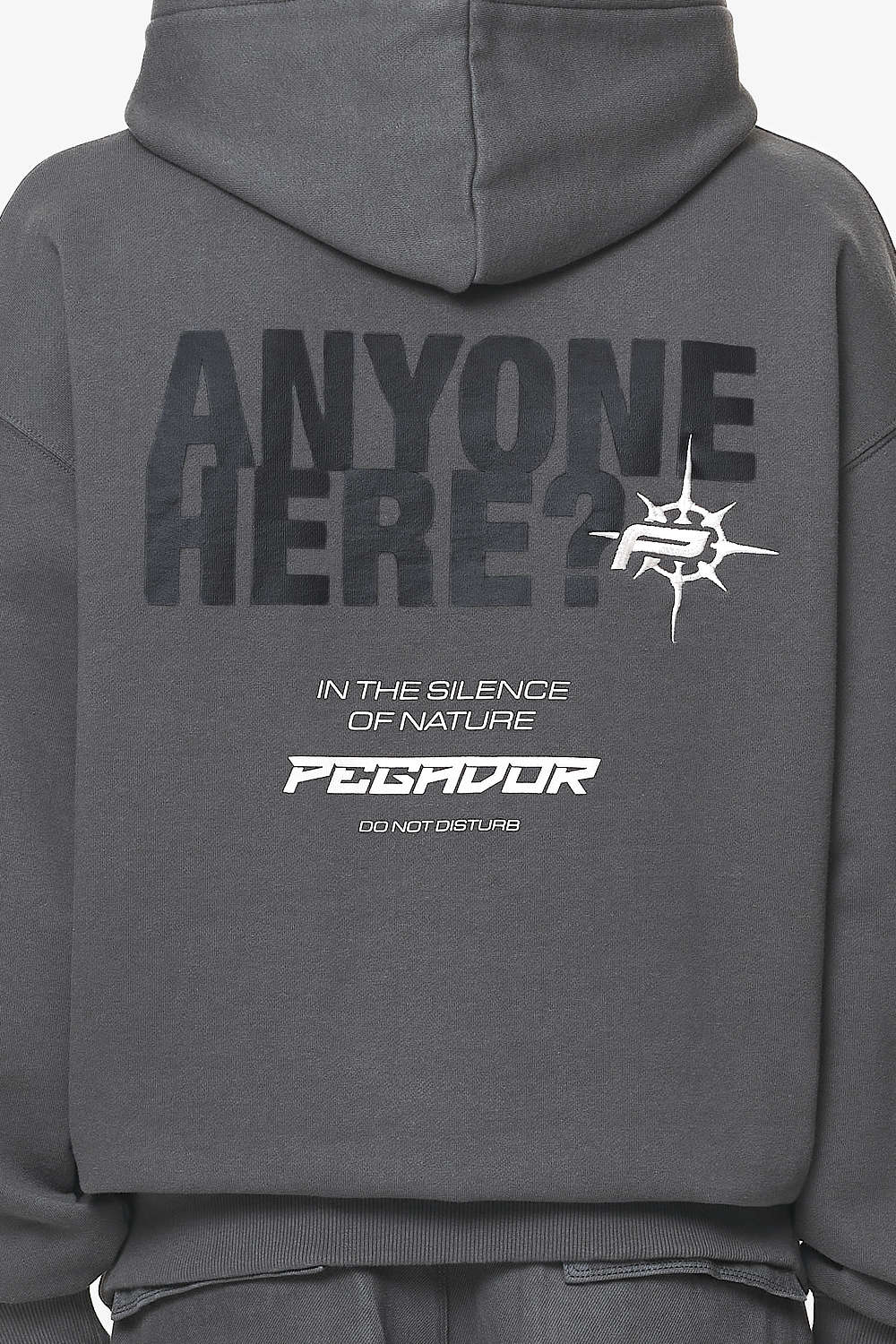 Pegador Gien Oversized Hoodie Washed Volcano Grey Detailshot aus der Do not Disturb Kollektion für Herren