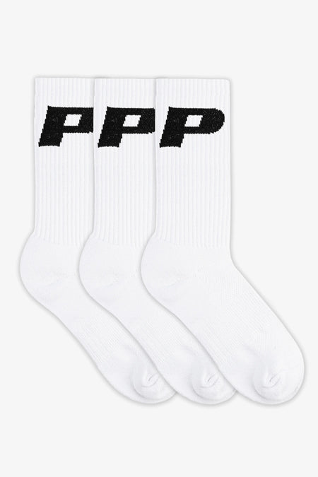P Logo Socks White Black (3 Pack)
