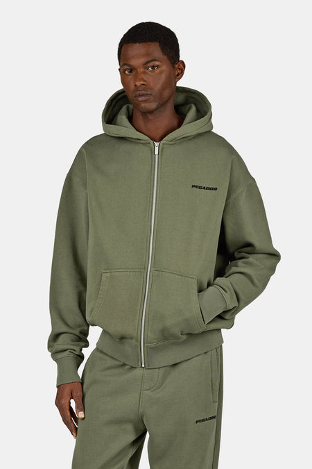 Logo Oversized Sweat Jacket Washed Faded Olive