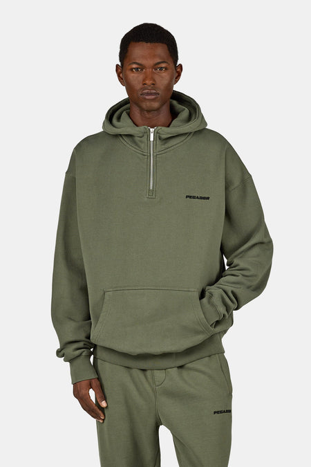 Logo Oversized Half Zip Hoodie Faded Olive