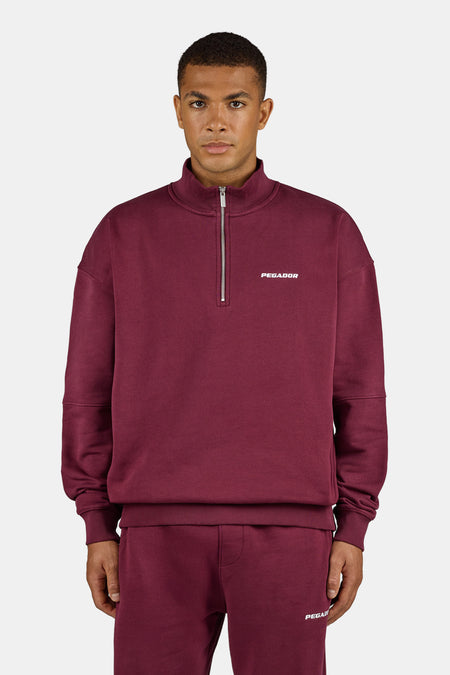 Logo Oversized Half Zip Sweater Washed Maroon Red