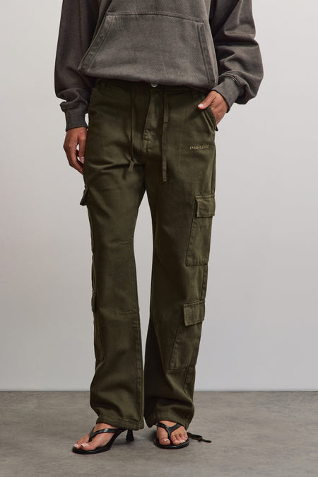 Lia Wide Cargo Pants Basic Olive