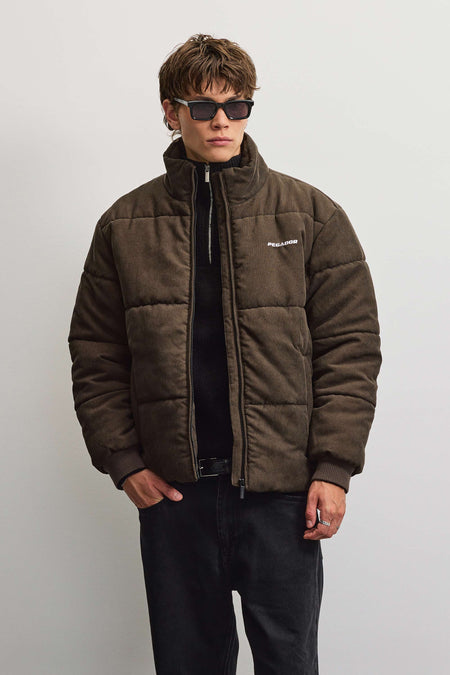 Solin Cord Puffer Jacket Dark Brown