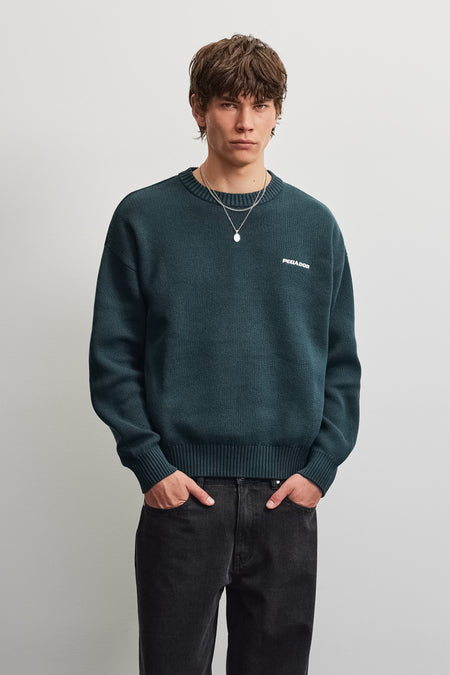 Logo Oversized Knit Sweater Dark Teal