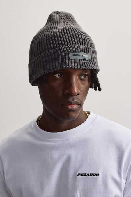 Logo Rubber Beanie Heavy Knit Anthracite