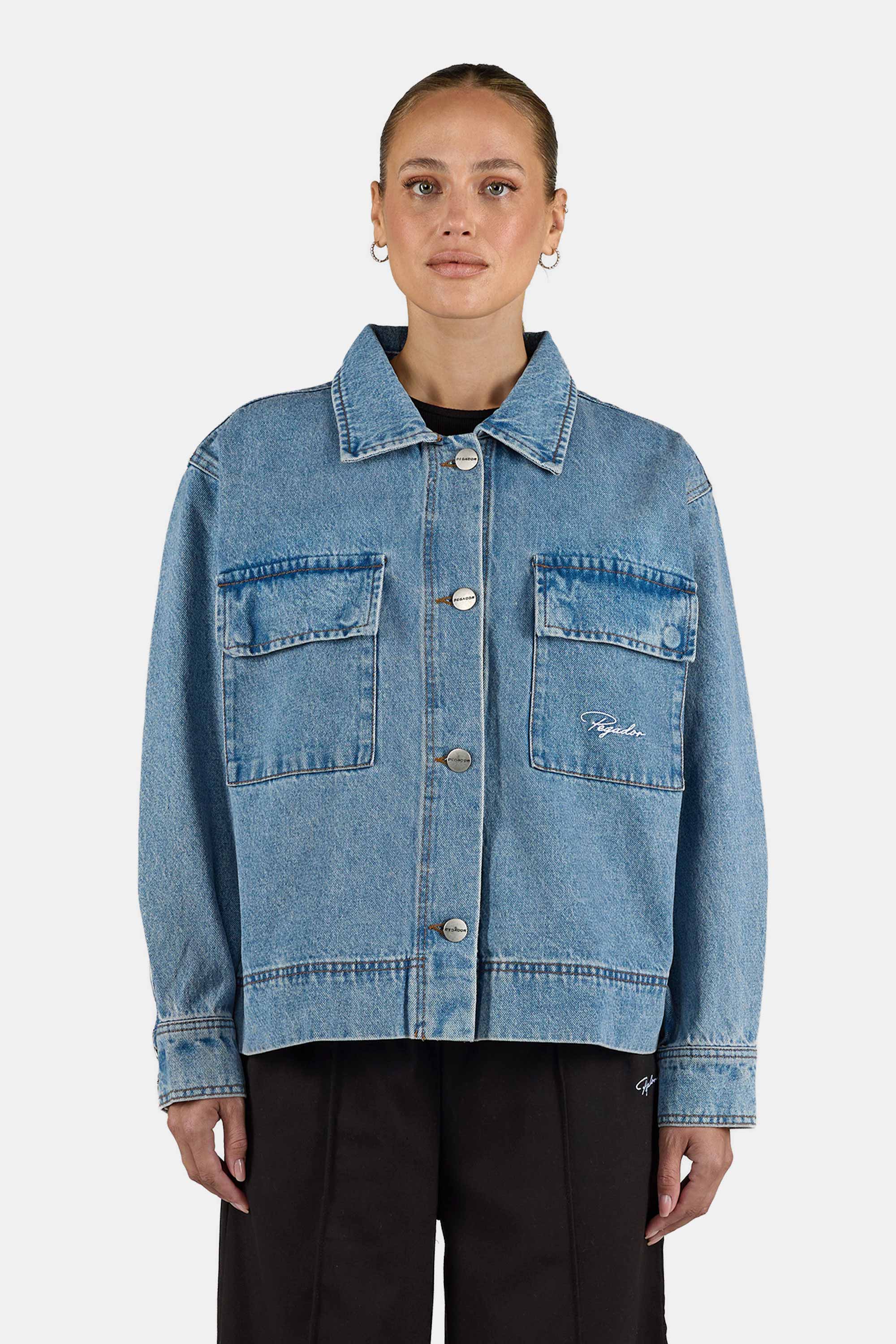 Anjai Oversized Denim Overshirt Washed Blue – PEGADOR®