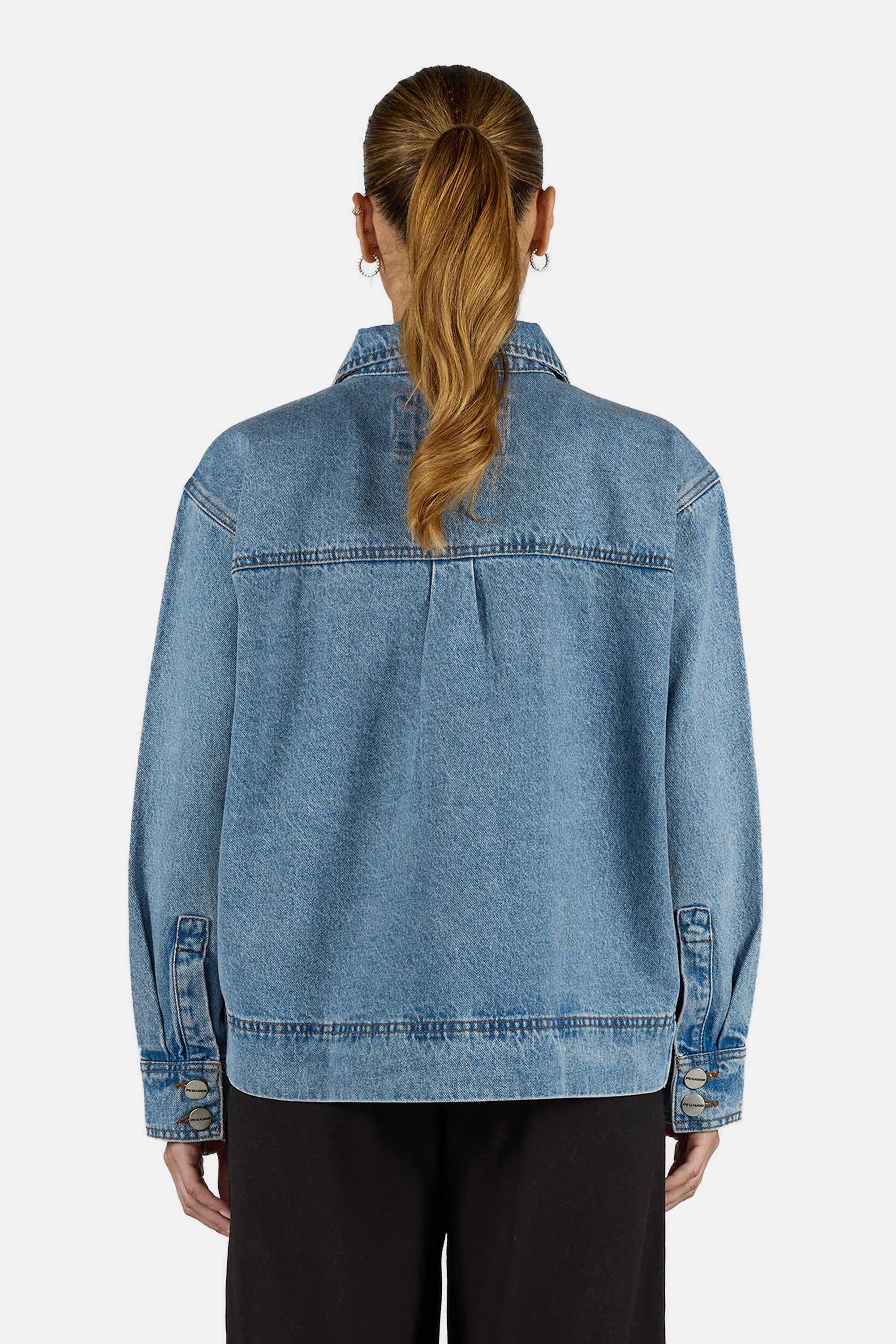 Anjai Oversized Denim Overshirt Washed Blue – PEGADOR®