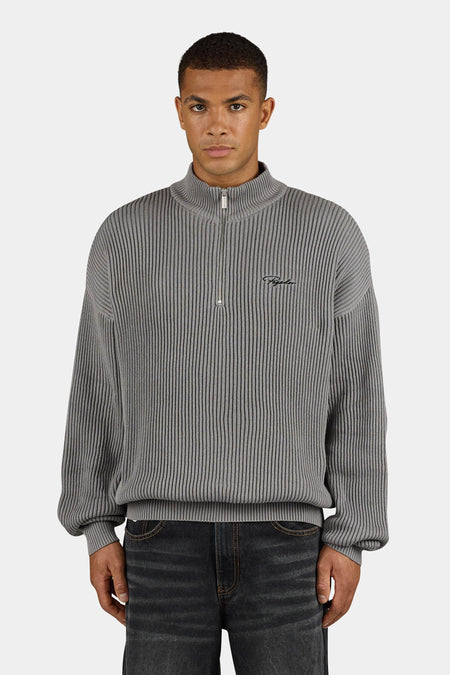 Signar Oversized Halfzip Knit Sweater Mid Grey