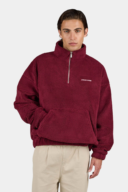 Puka Teddy Half Zip Sweater Maroon Red