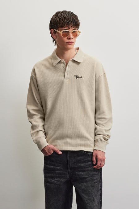 Signar Rib Polo Longsleeve Stone