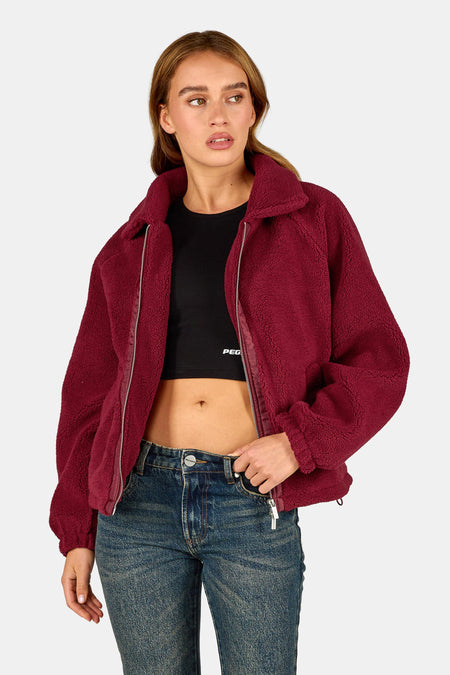 Enna Teddy Jacket Burgundy Red
