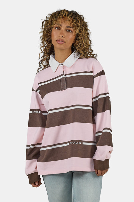Morella Striped Polo Sweater Cocoa Brown Pink Powder