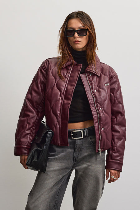 Glorenza Faux Leather Jacket Dark Red