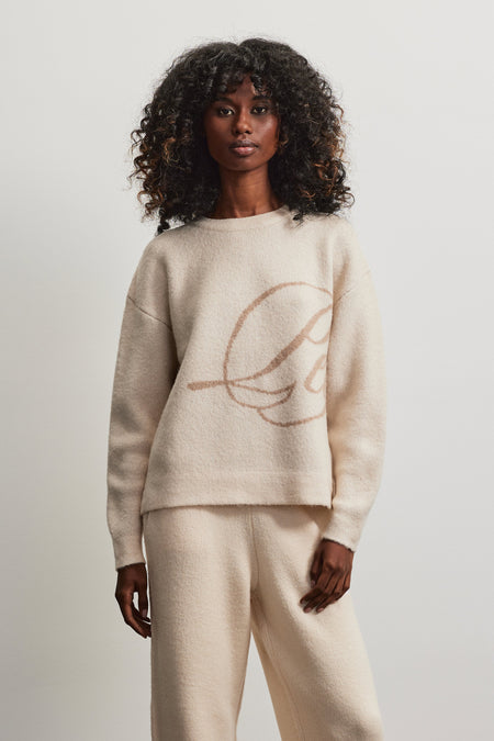 Vichy Relaxed Graphic Knit Sweater Cream