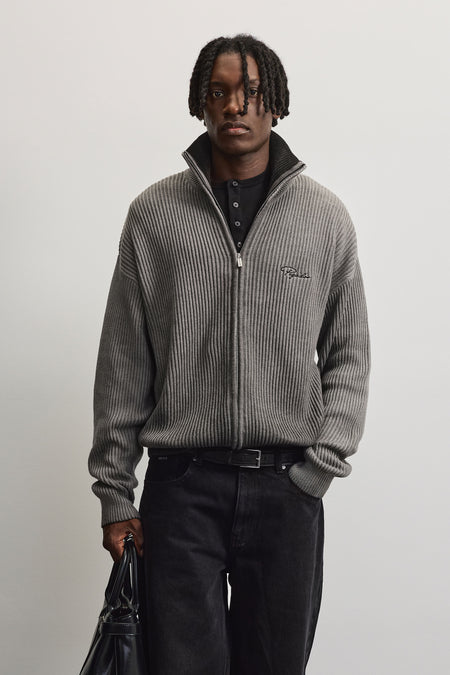 Rovegno Oversized Knit Zip Jacket Dyed Black