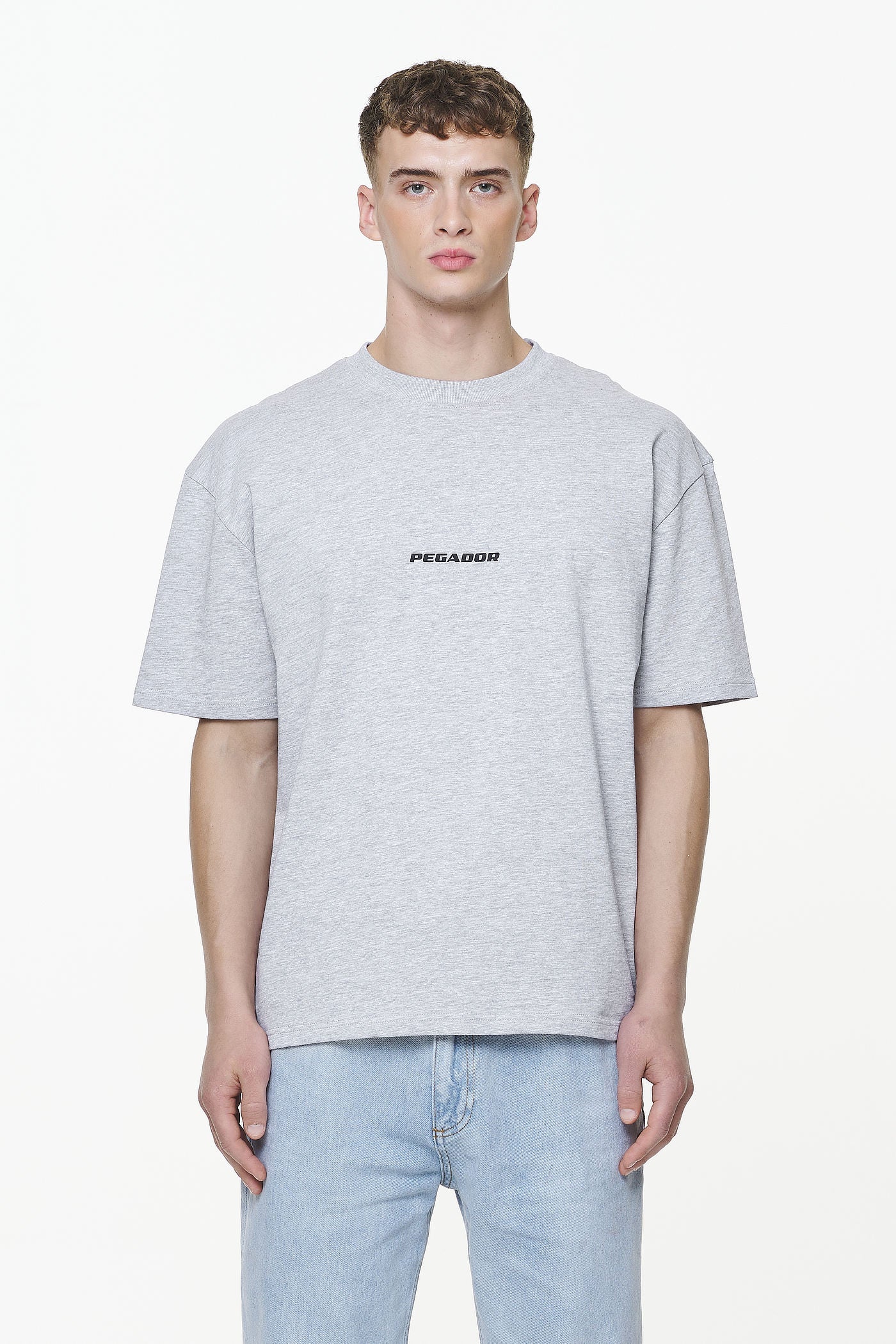 Pegador Colne Logo Oversized Tee Grey Melange Seitenansicht aus der Built to Last Kollektion für Herren