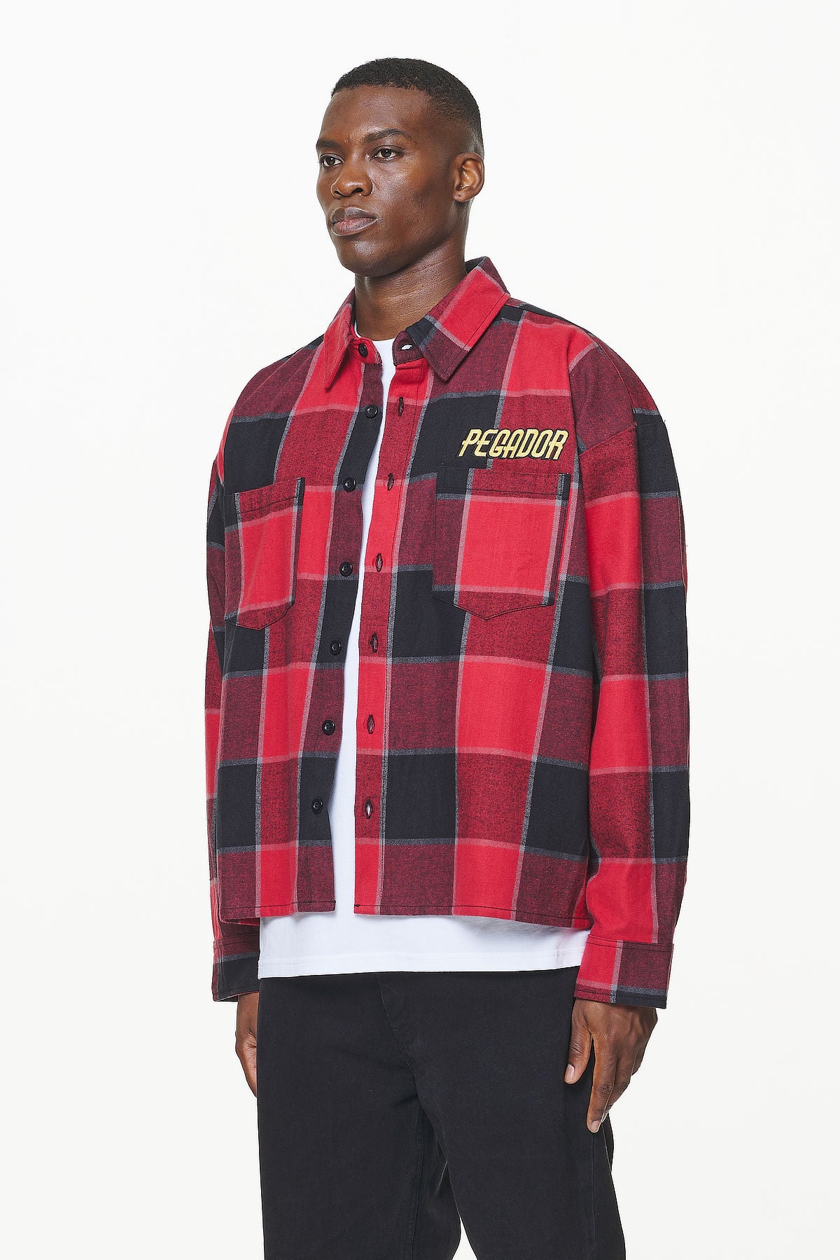 Pegador Eastfield Flannel Shirt Washed Royal Red Onyx Black Detailshot aus der Built to Last Kollektion für Herren