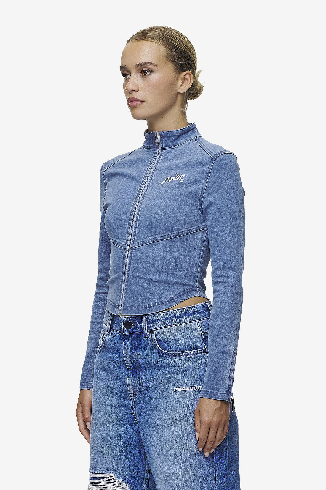 Pegador Elly Denim Biker Jacket Washed Blue Seitenansicht aus der Most Alive Kollektion für DaHerren