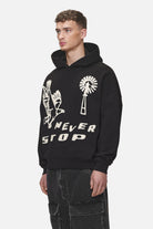 Pegador Clayson Boxy Hoodie Washed Black Seitenansicht aus der Never Too Late Kollektion für Herren